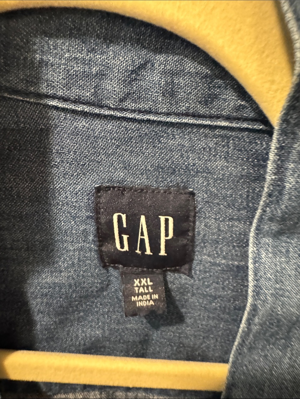 GAP NWOT Denim Button Down Tie Neck Long Sleeve - XXL Tall - Picture 3 of 4